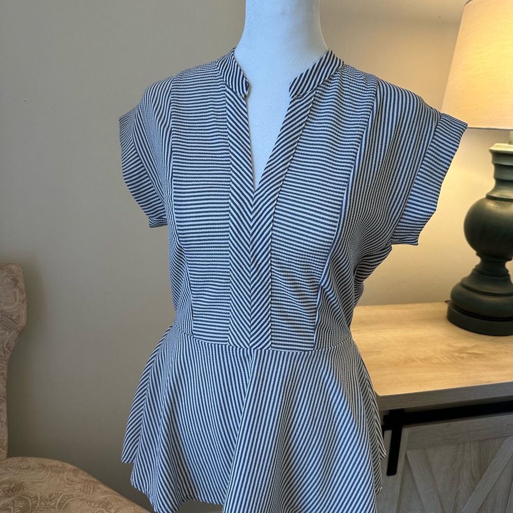 Monteau Black and White Striped Blouse
